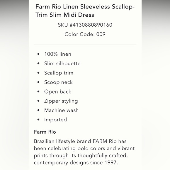 🍀RARE🍀 Farm Rio NWT Anthropologie Linen Sleeveless Scallop-Trim Slim Midi DressM - Picture 14 of 16